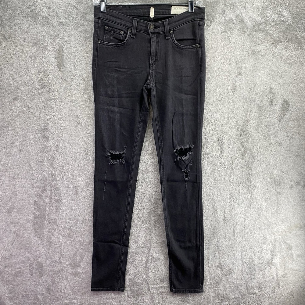 Rag & Bone JEAN Soft Rock Skinny Jeans Womens Size 26 Black Distressed Holes EUC